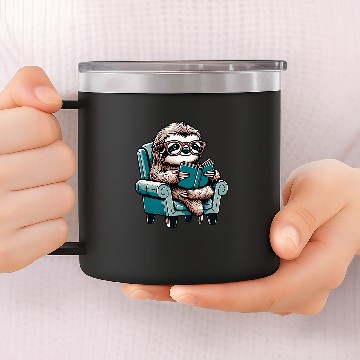 Discover Funny and Cute Sloth Reading a Book Zip 14oz Stainless Steel Tumblers