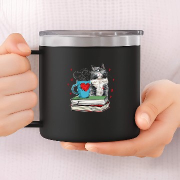 Discover Cute Cat Reading Book For Cat Lovers 14oz Stainless Steel Tumblers