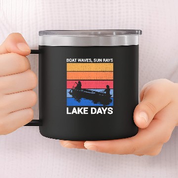 Discover Boat Waves Sun Rays Lake Days Summer 14oz Stainless Steel Tumblers Lake 14oz Stainless Steel Tumblers