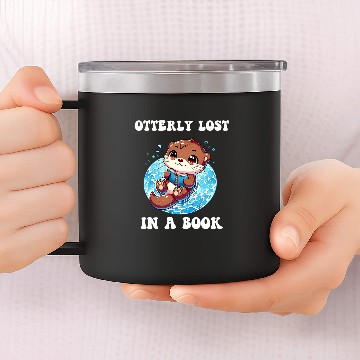 Discover Cute Swimming Otter Book Reading Kids 14oz Stainless Steel Tumblers