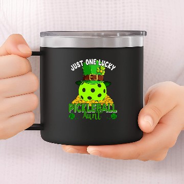 Discover One Lucky Pickleball Aunt Patricks Day Player Clovers 14oz Stainless Steel Tumblers
