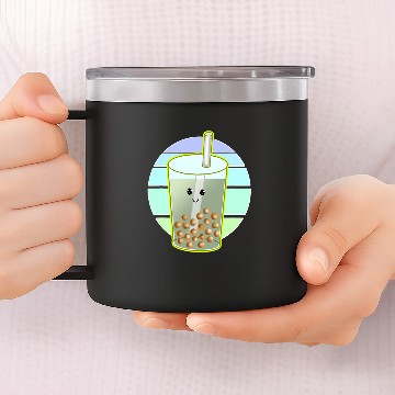Discover Bubble Tea Cartoon Drawing 14oz Stainless Steel Tumblers