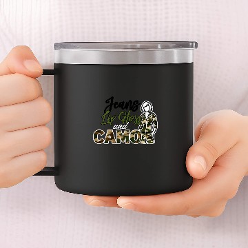 Discover Jeans Lip Gloss Camo Sayings Graphic Orange 14oz Stainless Steel Tumblers