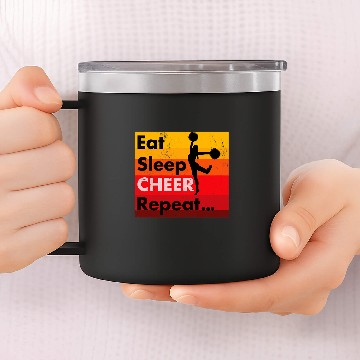 Discover Eat Sleep Cheer Repeat Funny Cheerleading Team Baseball Tees 14oz Stainless Steel Tumblers