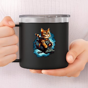 Discover Cartoon cat flying with jet train Fantasy art Standard Baseball Tees 14oz Stainless Steel Tumblers