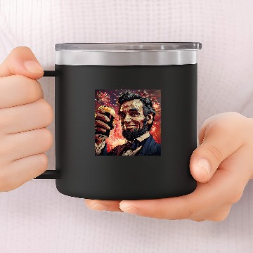 Discover Abraham Lincoln Drinking Beer Funny USA American Flag July 4 12 14oz Stainless Steel Tumblers