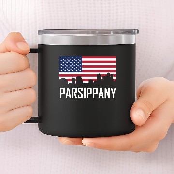 Discover Parsippany New Jersey Skyline American Flag 14oz Stainless Steel Tumblers