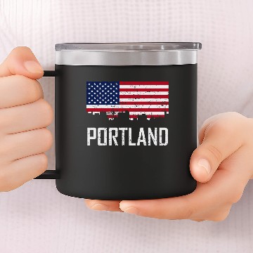 Discover Portland Maine Skyline American Flag Distressed 14oz Stainless Steel Tumblers