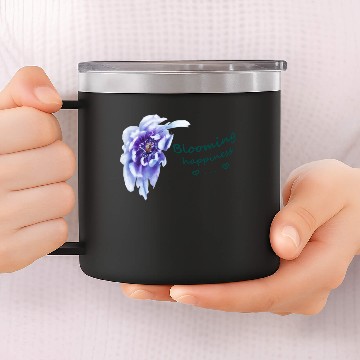 Discover Blue peony flower with text 14oz Stainless Steel Tumblers