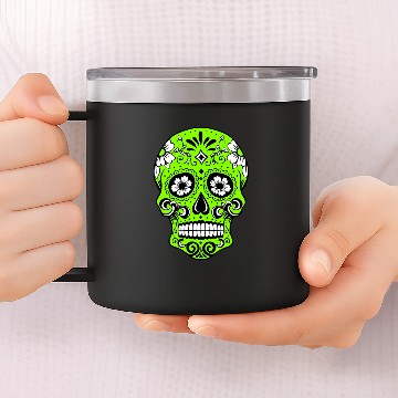 Discover Decorative skull, black, lime green 14oz Stainless Steel Tumblers