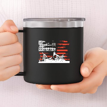 Discover Oilfield Patriotic Flag With Oil Pumping Rig ameri 14oz Stainless Steel Tumblers