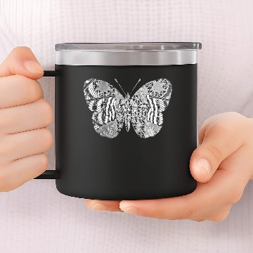 Discover artTS BATIK BUTTERFLY B&W 14oz Stainless Steel Tumblers