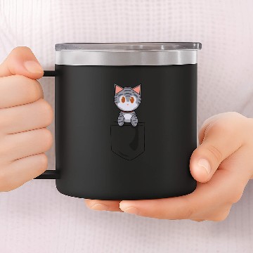 Discover Pocket Cat Tabby Gray 14oz Stainless Steel Tumblers