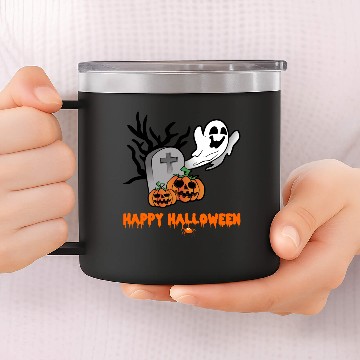 Discover Halloween Ghost Gravestone Pumpkin Tombstone 14oz Stainless Steel Tumblers