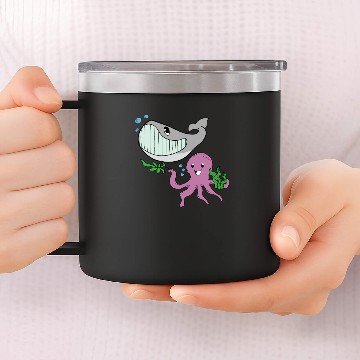 Discover whale octopus happy swim gift idea 14oz Stainless Steel Tumblers