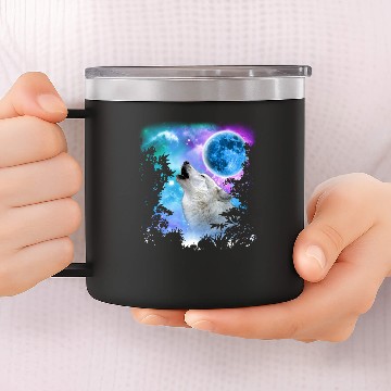 Discover Grey Wolf MidNight Howling Forest 14oz Stainless Steel Tumblers