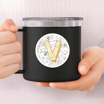 Discover Monogram Letter V Names Emblem 0957-V-BR 14oz Stainless Steel Tumblers