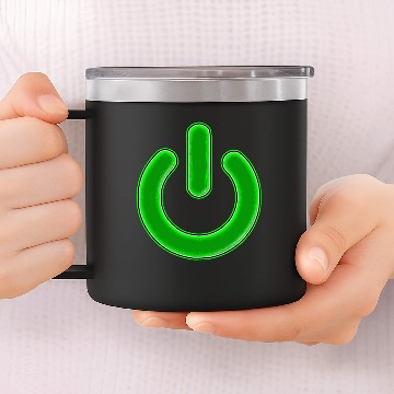 Discover Computer Power Button Lime Green Simulated Glow 14oz Stainless Steel Tumblers