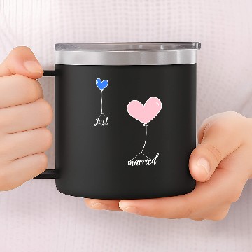 Discover Just married pink and blue heart 14oz Stainless Steel Tumblers