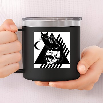 Discover cat skull triangle 14oz Stainless Steel Tumblers