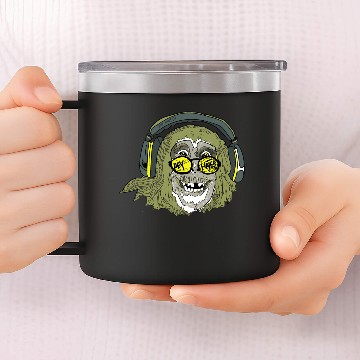 Discover Hey Haters chimpanzee headphones 14oz Stainless Steel Tumblers