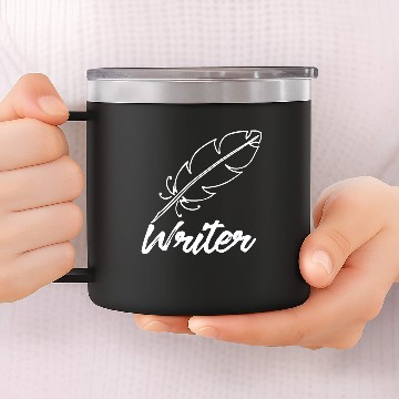Discover Writer in white with pen ink 14oz Stainless Steel Tumblers