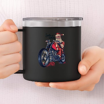 Discover Santa Is Coming Motorbike 14oz Stainless Steel Tumblers