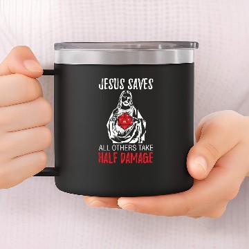 Discover Jesus Saves Pen And Paper Funny 14oz Stainless Steel Tumblers