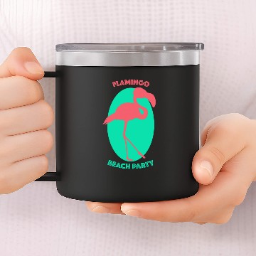 Discover flamingo beach party pink green blue 14oz Stainless Steel Tumblers