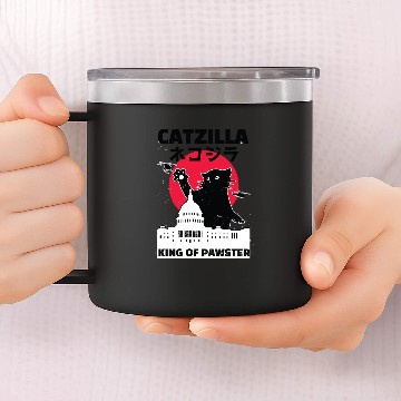 Discover Funny catzilla King of pawster hilarious cat gifts 14oz Stainless Steel Tumblers