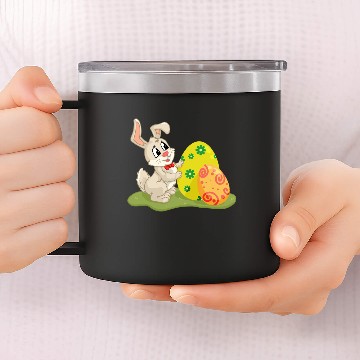 Discover Cute Easter Bunny Hides Behing Colored Eggs 14oz Stainless Steel Tumblers