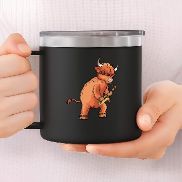 Discover Highland Cow Cattle Playing Saxophone Music Gift 14oz Stainless Steel Tumblers