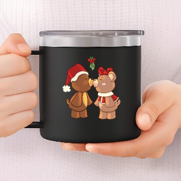Discover Bears Kissing Under Mistletoe 14oz Stainless Steel Tumblers