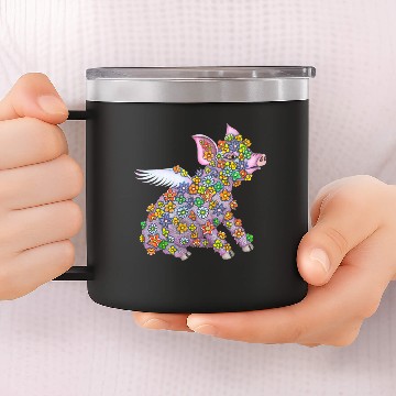 Discover Winged Piglet with flowers 14oz Stainless Steel Tumblers