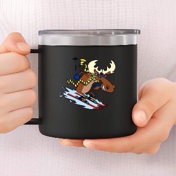 Discover Funny Moose Skiing 14oz Stainless Steel Tumblers