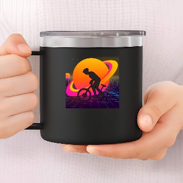 Discover Mountain Biking Retrowave Synthwave Gift 14oz Stainless Steel Tumblers