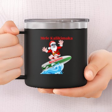 Discover Mele Kalikimaka Hawaiian Christmas Surfing Santa T 14oz Stainless Steel Tumblers