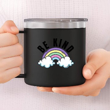 Discover Be Kind Happy Rainbow Clouds Positivity Good Vibe 14oz Stainless Steel Tumblers