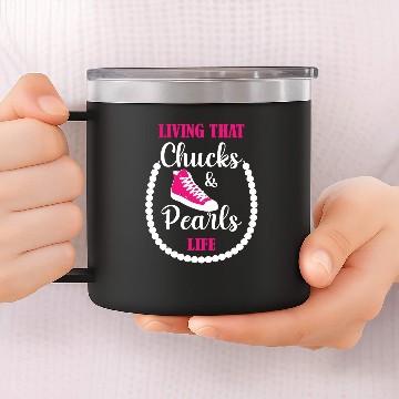 Discover Chucks and Pearls in Pink 14oz Stainless Steel Tumblers