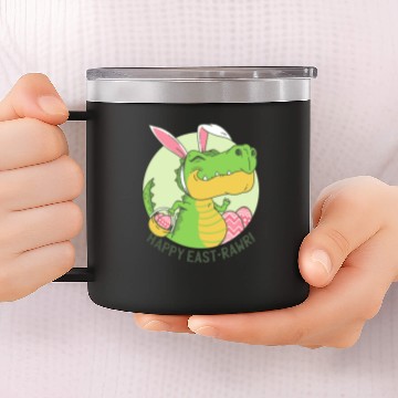 Discover Dino Easter greeting funny T-Rex bunny design 14oz Stainless Steel Tumblers