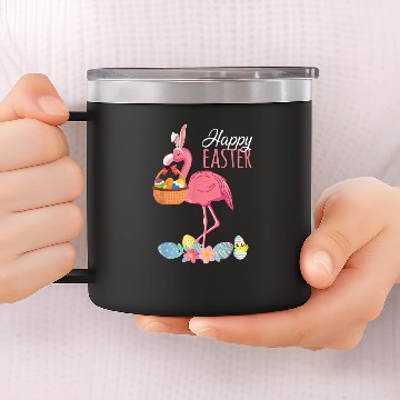 Discover Happy Easter Flamingo With Easter Egg Basket 14oz Stainless Steel Tumblers