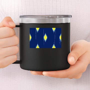 Discover Ikat yellow and blue pattern 14oz Stainless Steel Tumblers