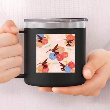 Discover Hummingbird Pattern - Cute Floral Print Design 14oz Stainless Steel Tumblers