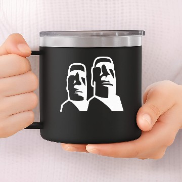 Discover Moai Statues Easter Island Heads Polynesia White b 14oz Stainless Steel Tumblers