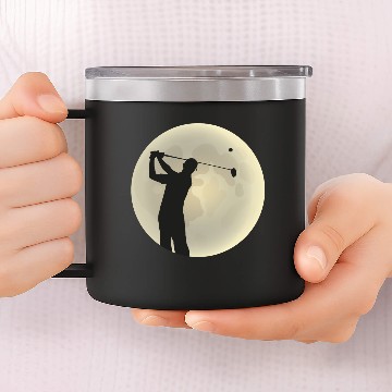 Discover Golfer Silhouette Golf Golfer Moon Full Moon 14oz Stainless Steel Tumblers