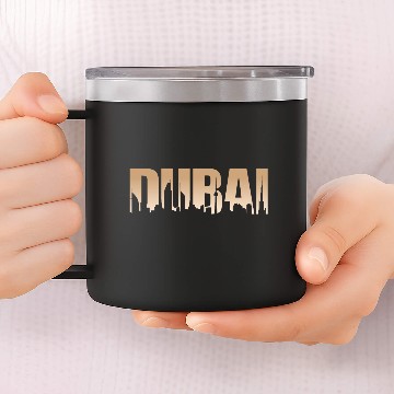 Discover Dubai Typography Skyline City Metropole Vacations 14oz Stainless Steel Tumblers