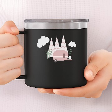 Discover Cute Pink Camper with Plant 14oz Stainless Steel Tumblers