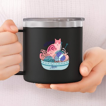 Discover Cat with wool basket 14oz Stainless Steel Tumblers