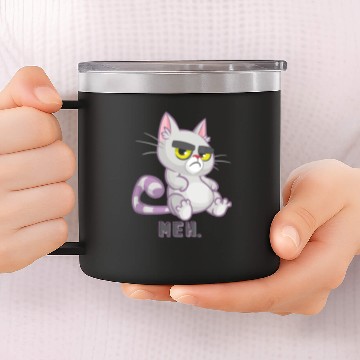 Discover Funny Cat Meh Grumpy Feline for Cat Lovers 14oz Stainless Steel Tumblers
