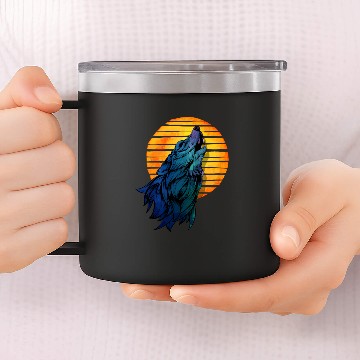 Discover Howling Wolf Retro Sunset Art Design Wolf 14oz Stainless Steel Tumblers
